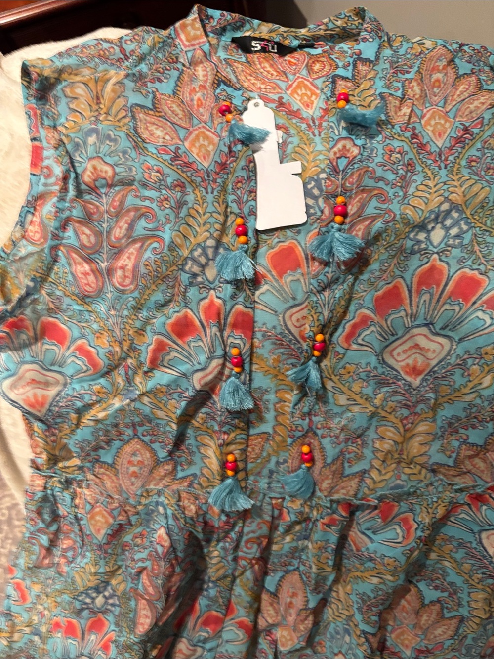 Boho Tiered Maxi Tunic - Teal Floral - Picture 3 of 9